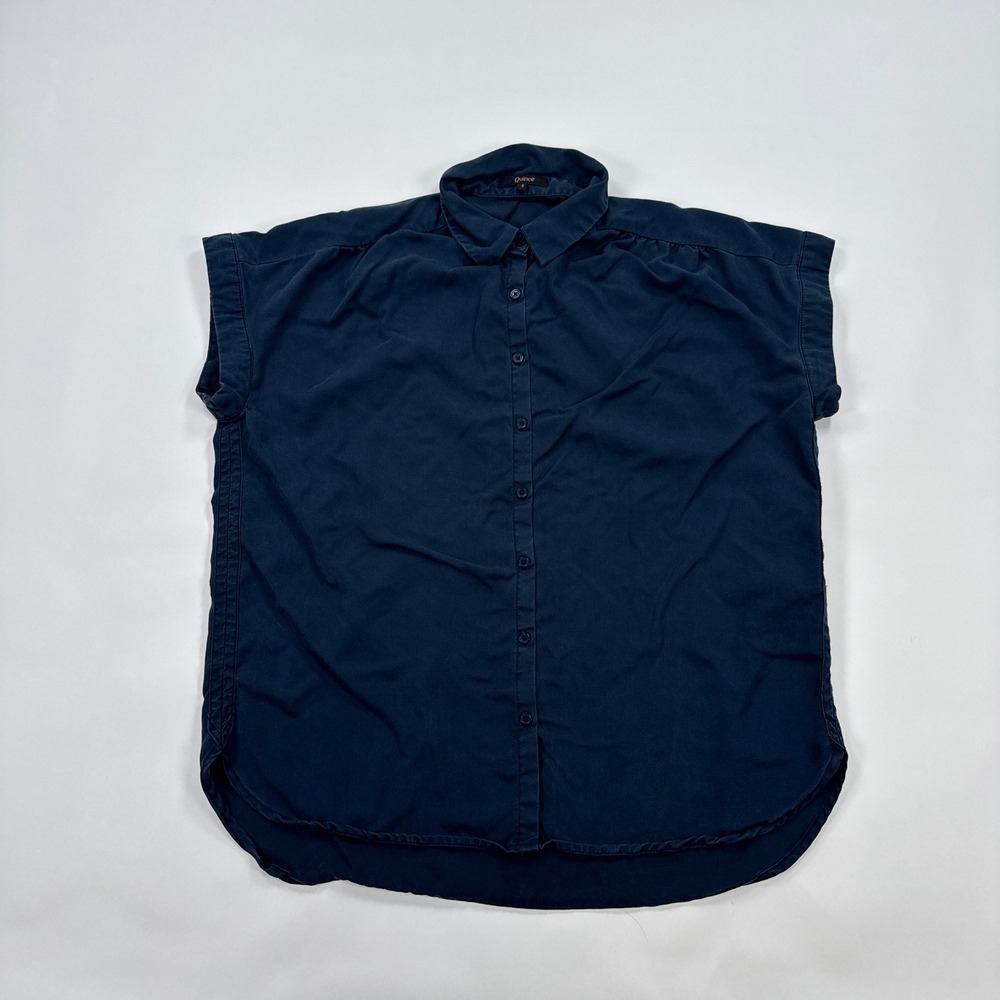 Quince Womens Shirt S Blue Vintage Wash Tencel Camp Shirt Minimalist Sustainable